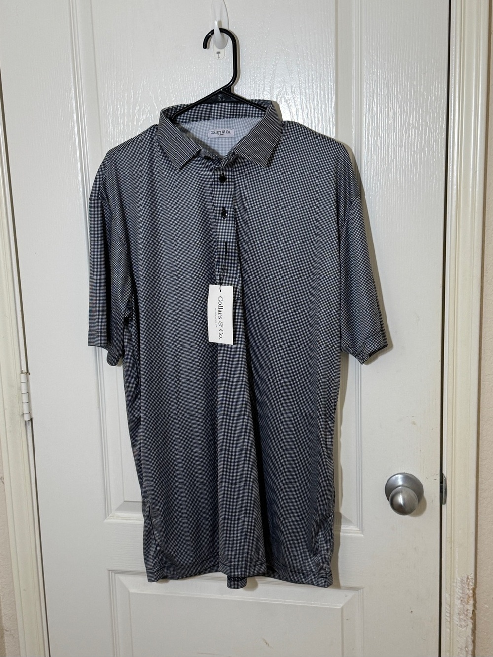 Collars & Co. Dress Collar Polo Shirt Black White Pattern Golf Performance XL - Picture 2 of 9